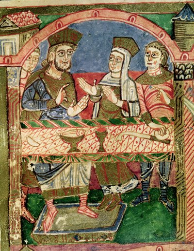 St. Radegund at the table of Clothar I (from the Life of St. Radegund) (detail) by French School